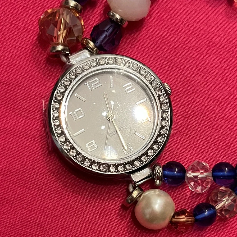 Women's Beaded Watch - Blue and Silver with Rhinestones - NWT
